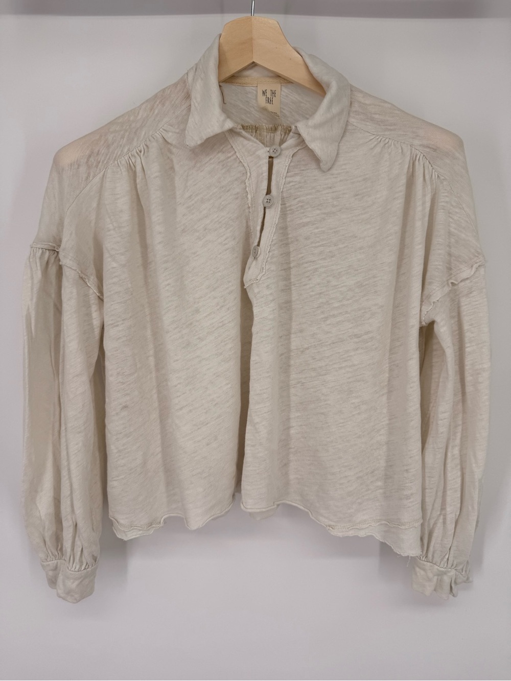 We The Free Off White Linen Cotton Blend Oversized Collared Top Size M